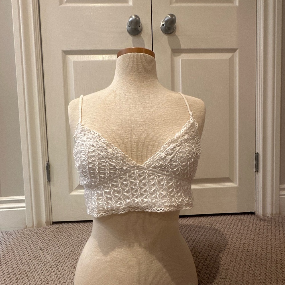 Free People White Lace Cropped Cami Top